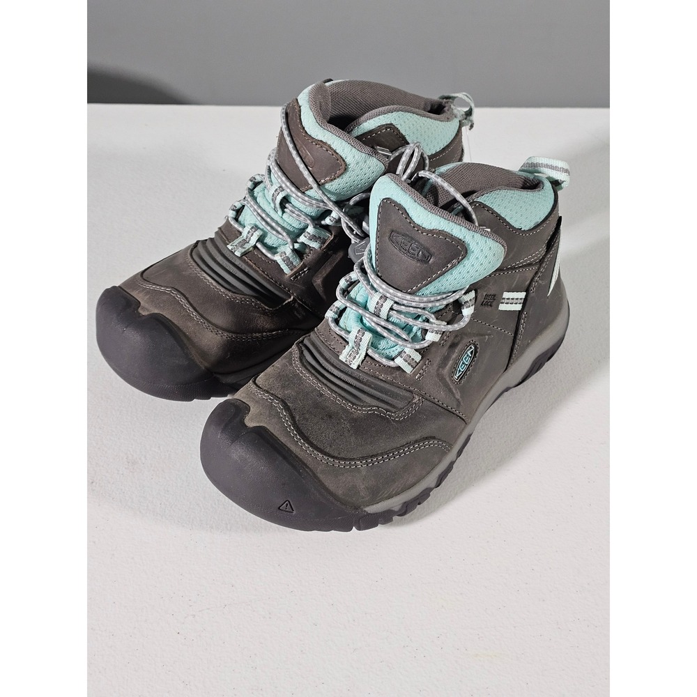 KEEN‎ Targhee Hiking Boots Youth 4 Grey Aqua Waterproof Mid 1025583